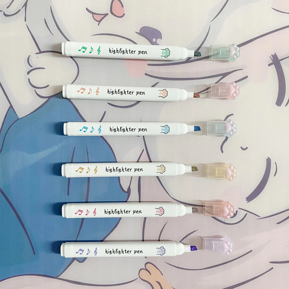 6 шт./набор, флуоресцентные маркеры в виде кошачьей лапы