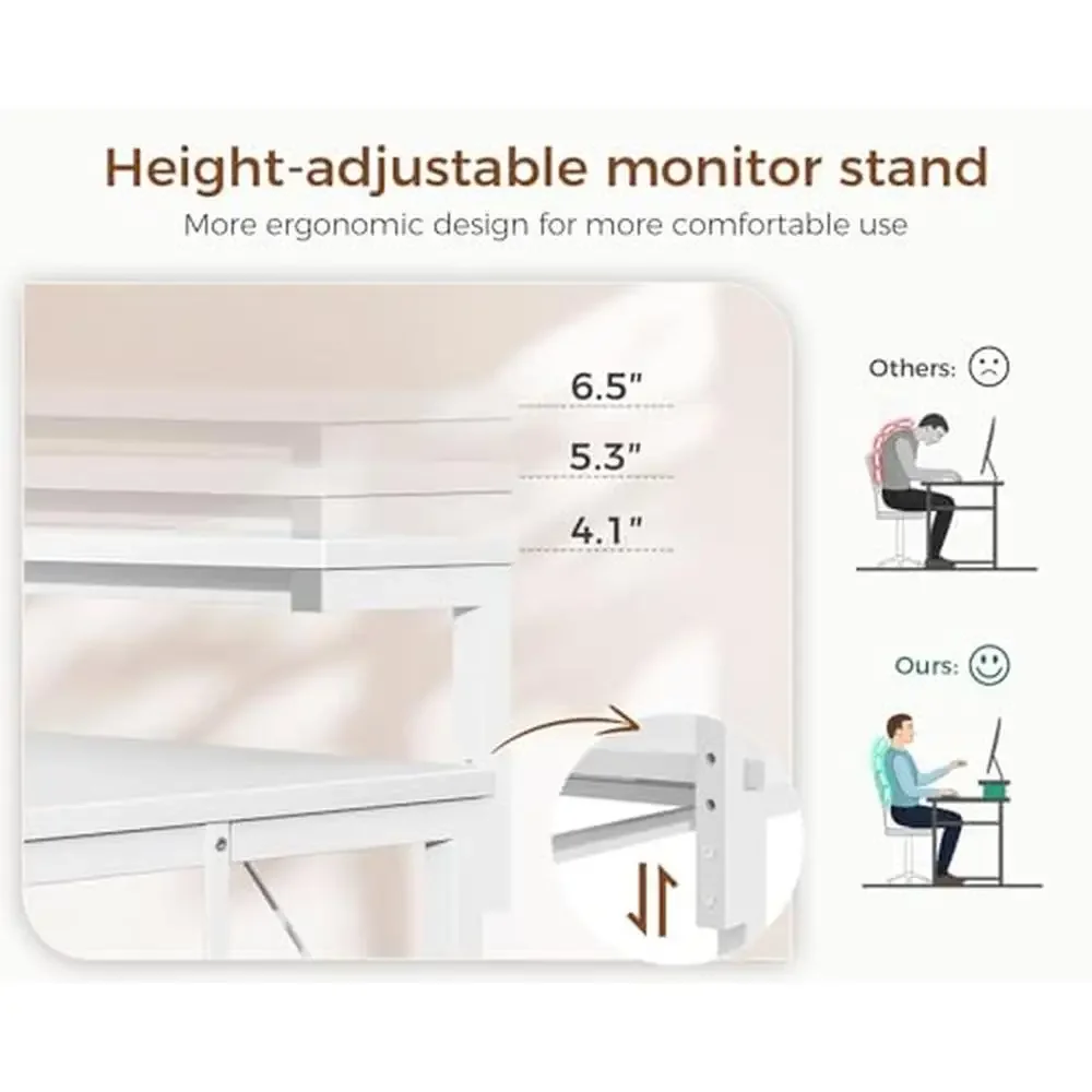 Corner Desk with Adjustable Monitor Stand & Power Outlet L Shaped Computer Desk 43" LED Lights