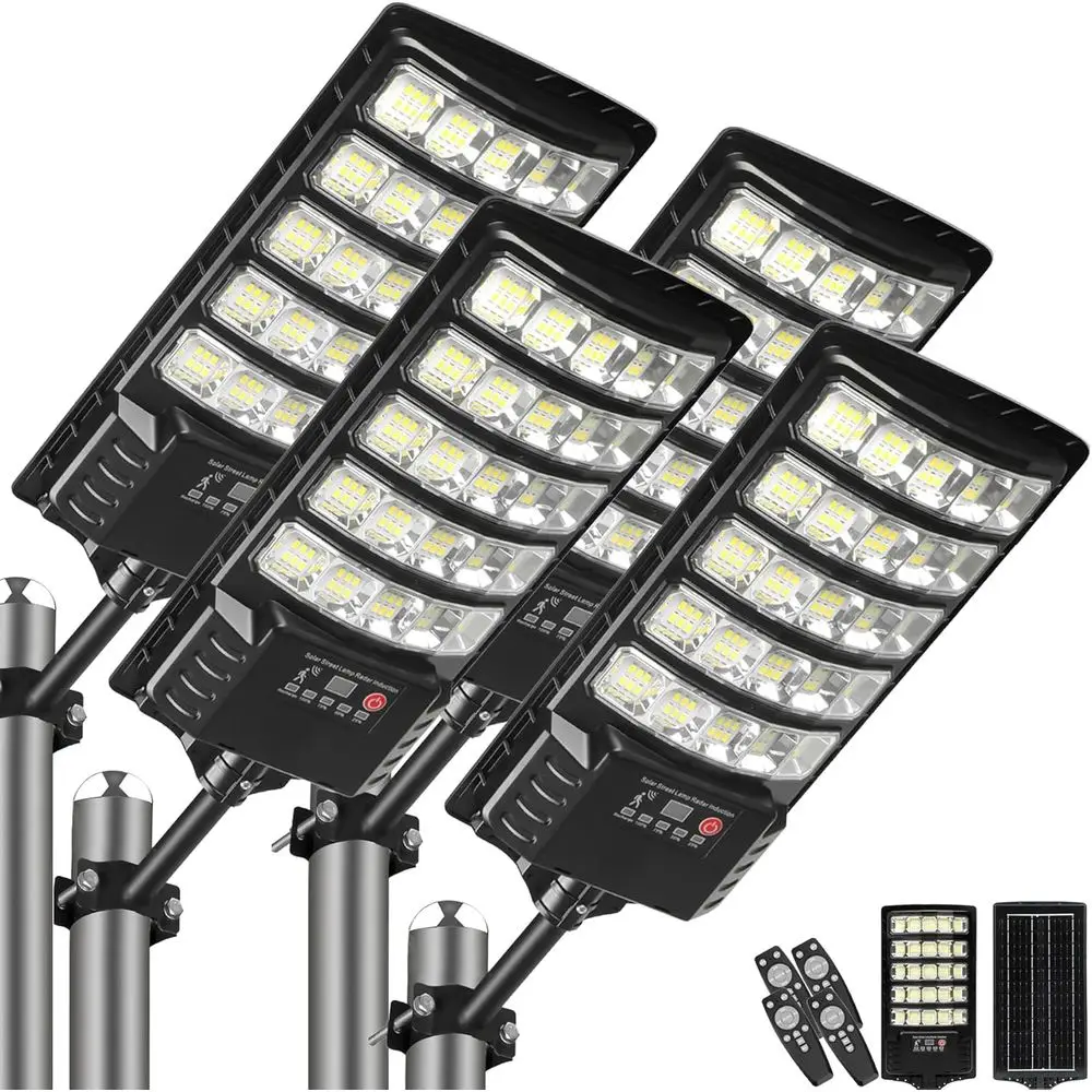 

4-Pack r Street Lights, 30000lm Outdoor lood Light, 2 Motion Sensor es, Dusk to , IP66 Waterproo r Powered Parking Lot Light wit