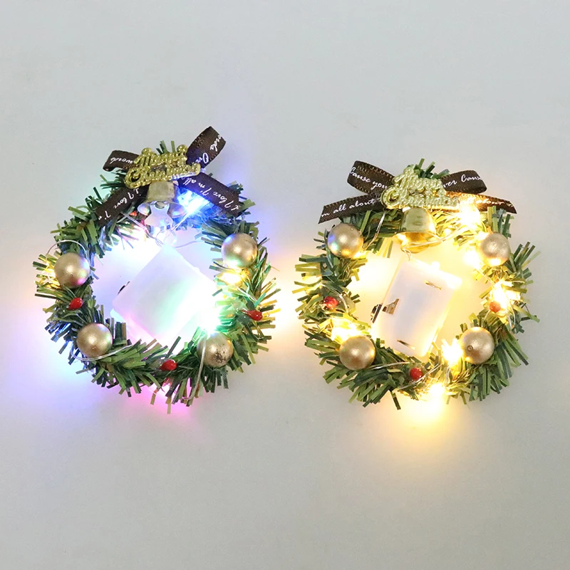 1Pc 1:12 1/6 Dollhouse Miniature Mini Christmas Garland Wreath with Light Model Dollhouse Decor Christmans Tree Gift Accessories