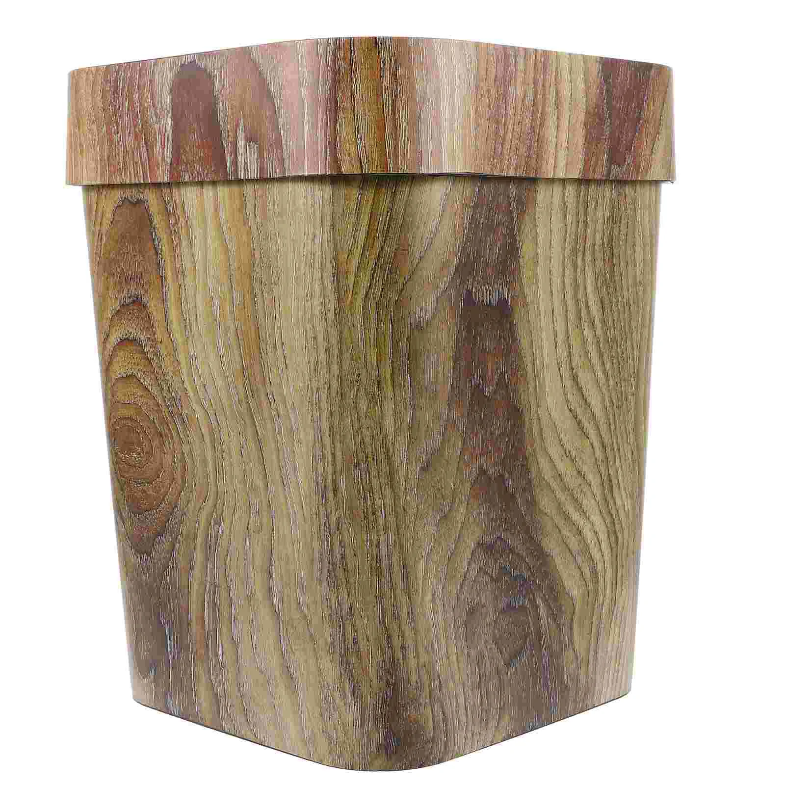 Greenery Decor Retro Trash Can Rubbish Bin for Home Compost Imitated Wood Practical Waste Container Brown Plastic Office