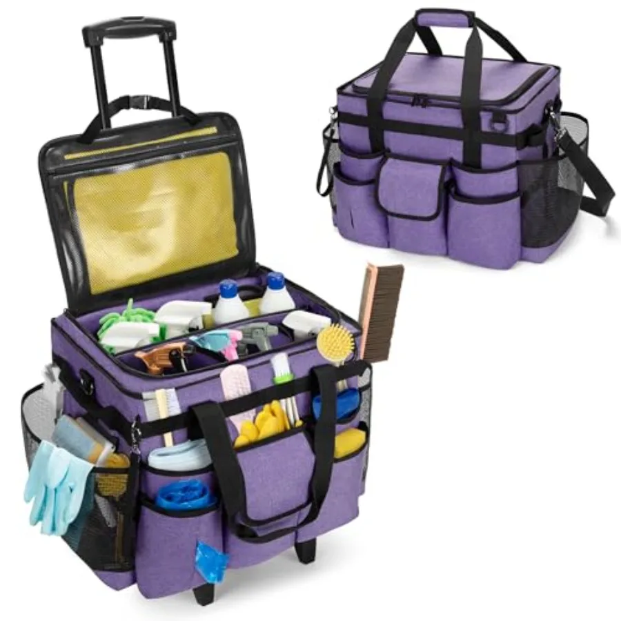 

Rolling Cleaning Caddy with Lid for Efficient Housekeeping Storage Detachable Trolley with Smooth-Running Wheels Adjustable Han
