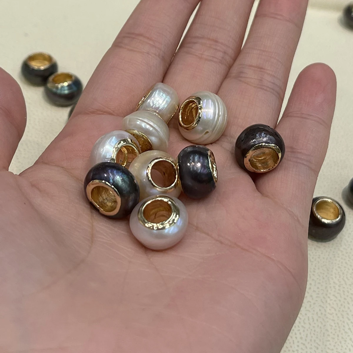 3 Stück natürliche Süßwasserperlen mit großem Loch, isolierte Perlen für die Schmuckherstellung, DIY-Halsketten, Armbänder, Ketten, Ohrringe, Zubehör – Detail 1