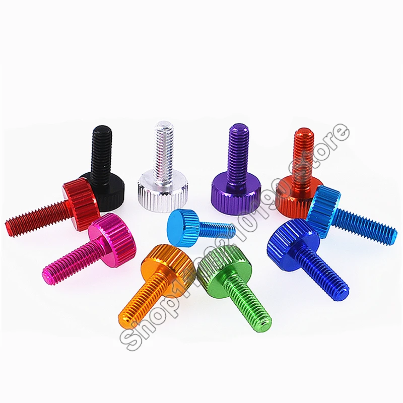 1Pc M2 M2.5 M2.6 M4 M5 M6 In Alluminio Colorato Zigrinatura a Testa Piatta Stringere A Mano Vite a Pollice Maunal Regolazione bulloni L = 4/6/8/10/12-25mm