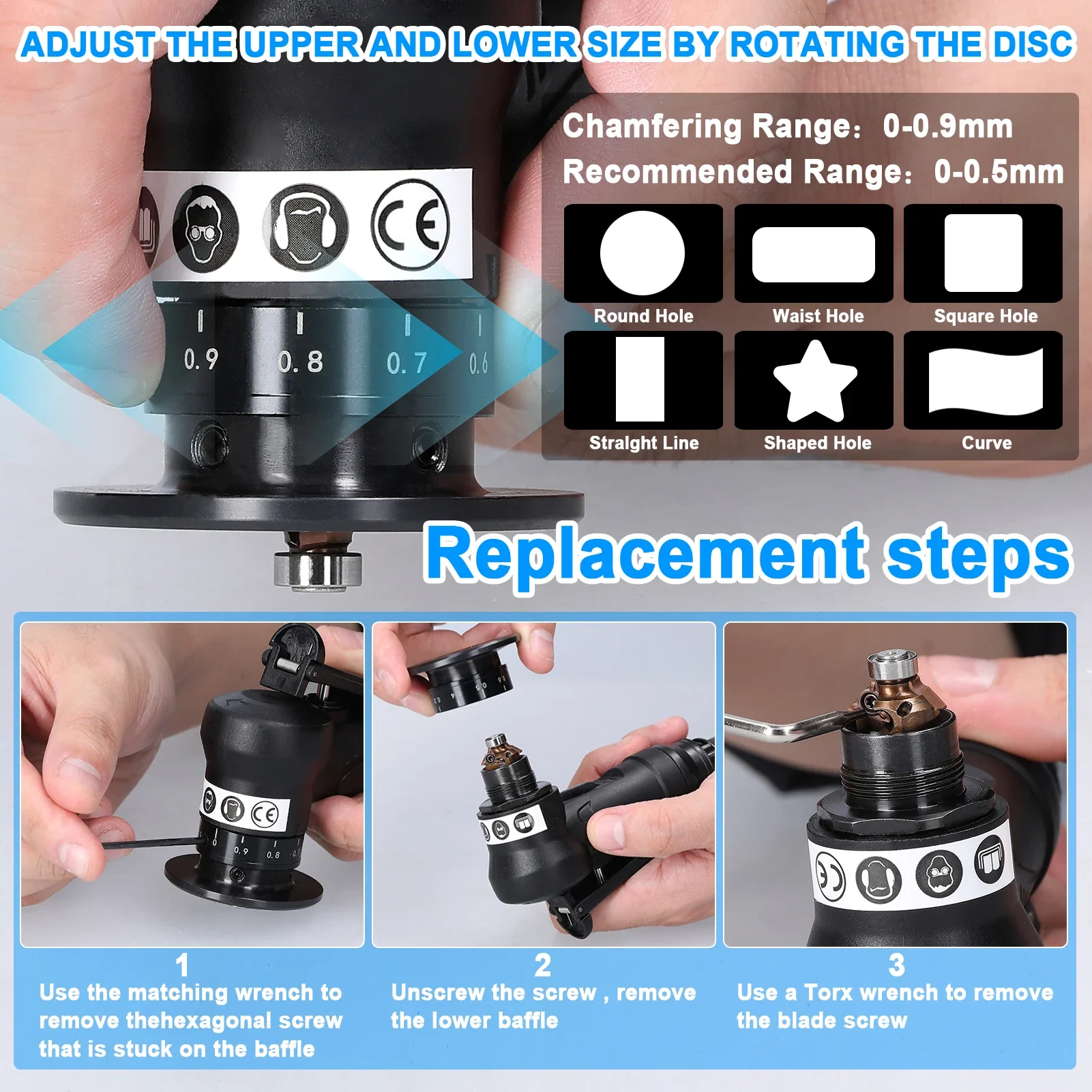 Pneumatic Chamfering Tool, 45 Degree Metal Deburring Trimming Chamfering Machine,Chamfering Machine Arc Edge Beveler Kit