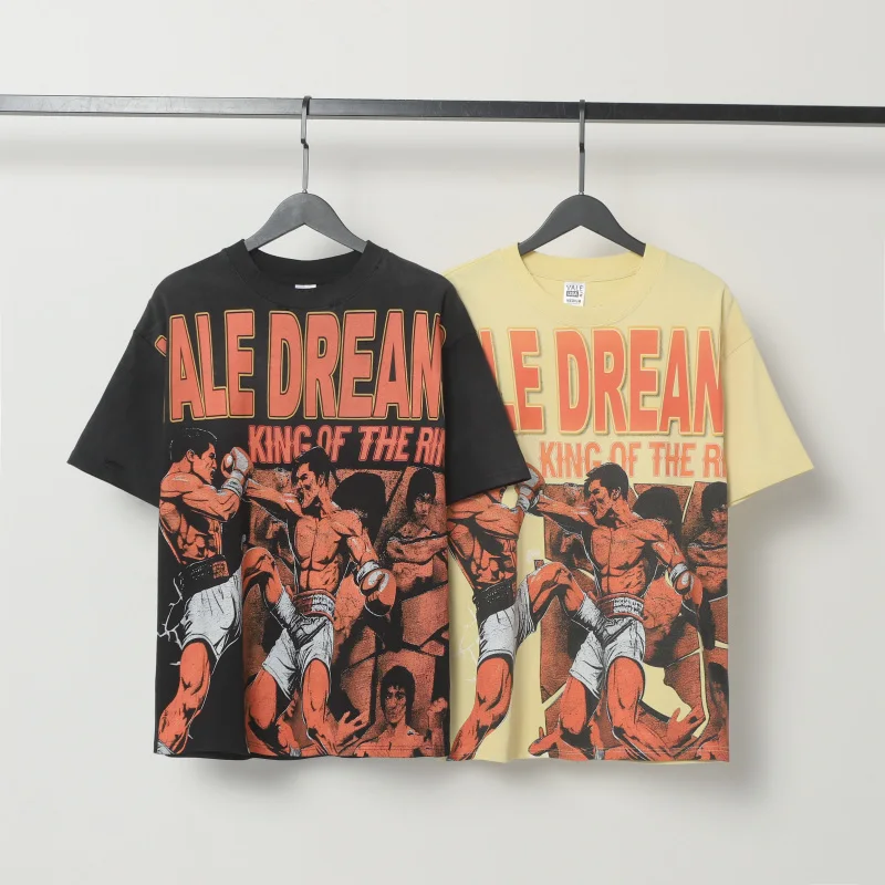 

Винтажная футболка с принтом Valley Boxing Graphics, высококачественная потертая черная футболка из 100% хлопка, свободные футболки с короткими рукавами, модная повседневная футболка