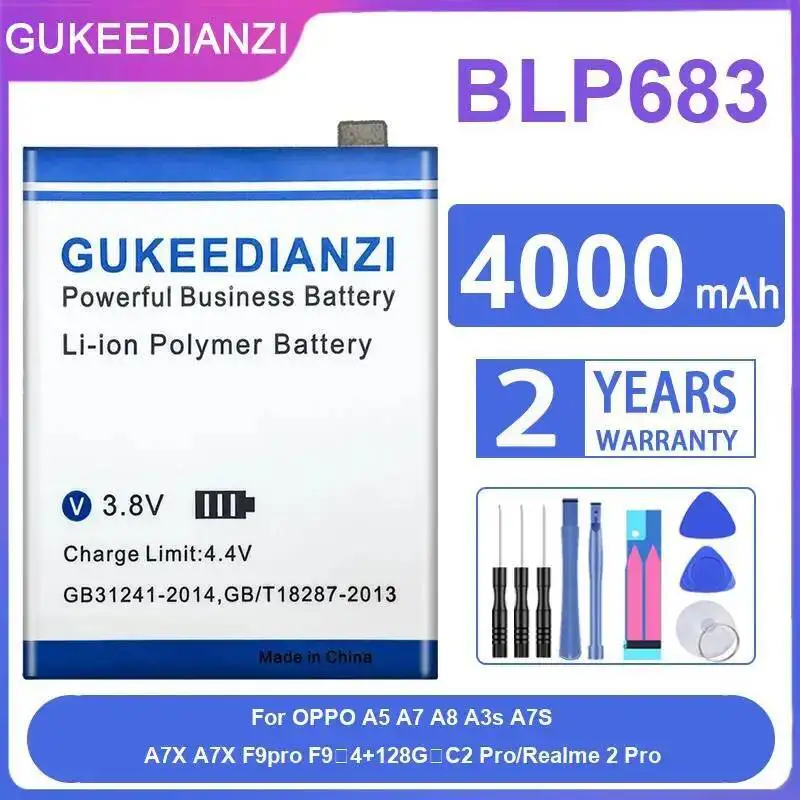 

Mobile Phone Battery BLP683 4000Mah For Oppo A5 A7 A8 A3s A7S A7X F9pro F9 4+128G C2 Pro Realme 2