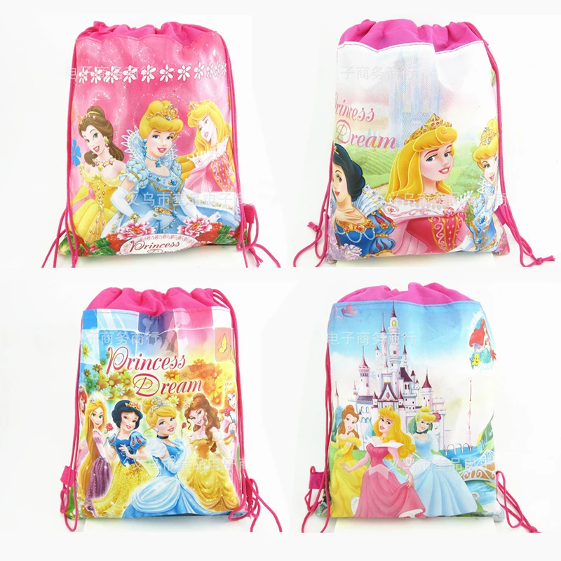 Cartoon Disney Princess Drawstring Bags Travel Pouch Non-woven Bag Cinderella School Backpack Portable Child Birthday Party Bag