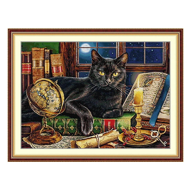 The Black Cat at Nigh Patterns Counted Cross Stitch Set DIY 11CT 14CT 16CT HD Stamped DMC Cross-stitch Kit Embroidery Needlework