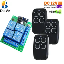 RF433MHz Wireless Remote Control DC 12V 4CH Relay Receiver Module 4 Button Remote for universal garage door control tv motor