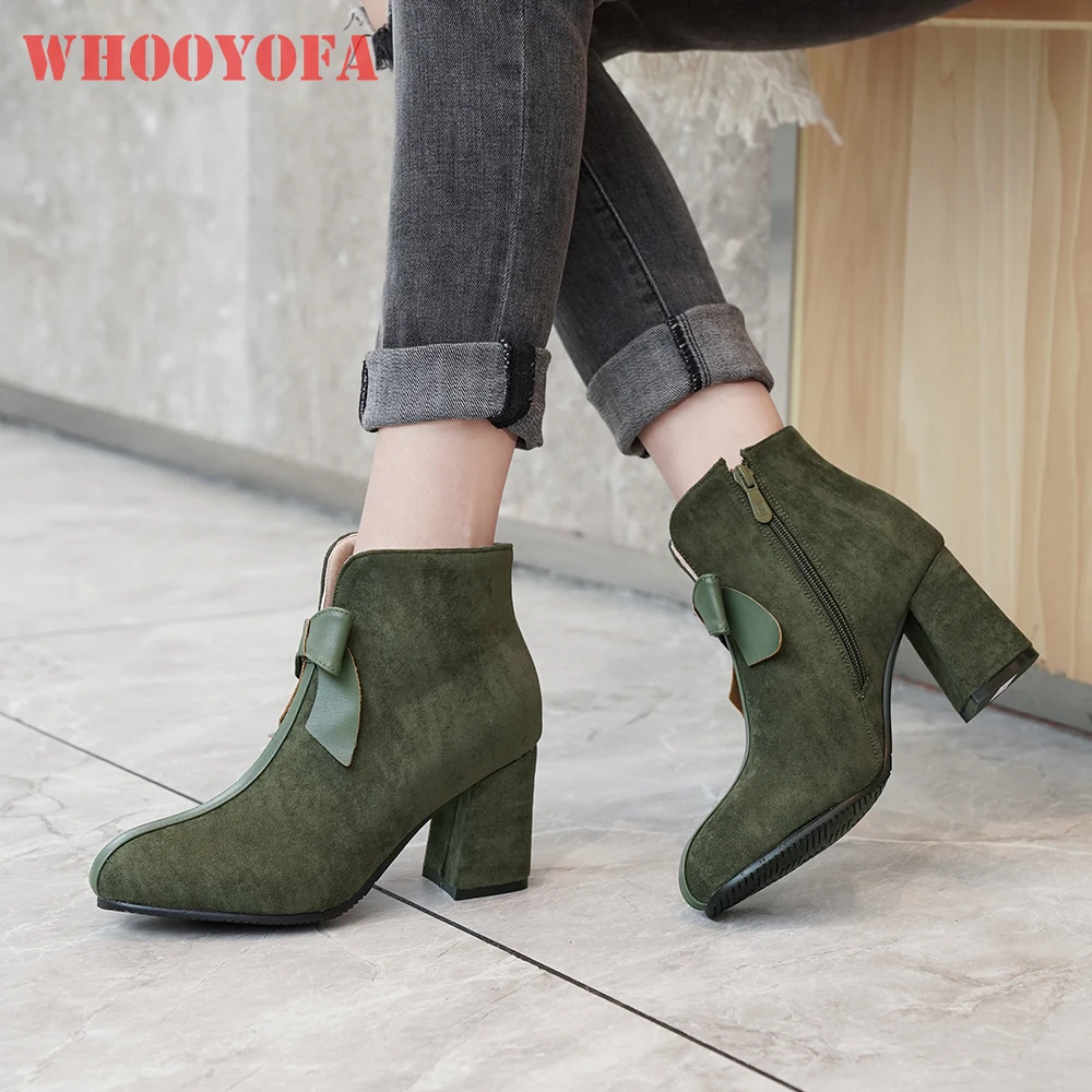 

Winter New Sweet Green Beige Women Ankle Boots Fashion High Heels Office Lady Nude Shoes Plus Big Small Size 11 32 44 46