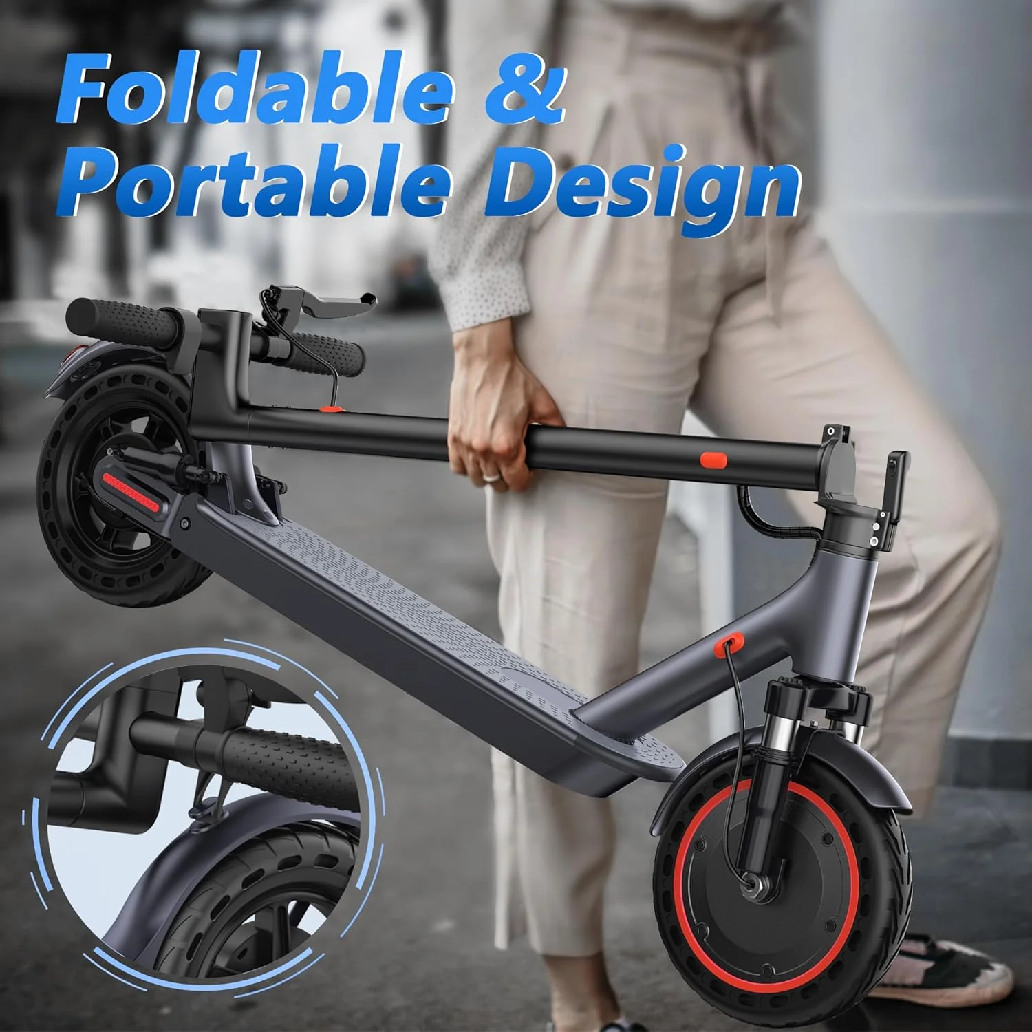 10inch Solid Tire Electric Scooter 500W Brushless  Motor 22MPH Max Speed APP Smart Scooter Shock-absorbing Anti-skid Folding E-Scooter