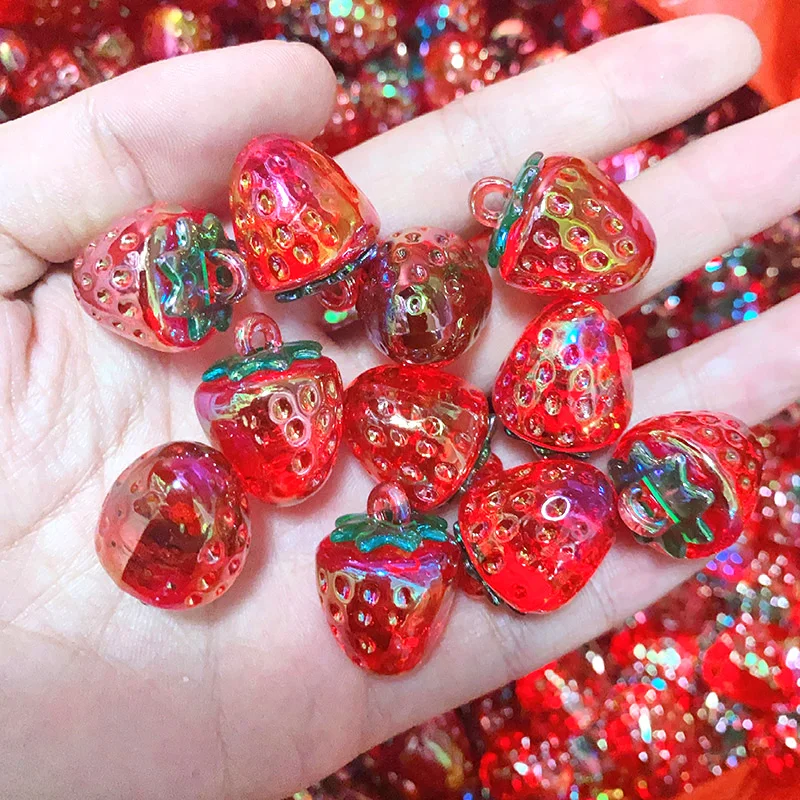 50pcs Laser acrilico fragola frutta Charms ciondoli all\'ingrosso all\'ingrosso fai da te Eardrop portachiavi collana ciondolo gioielli Make