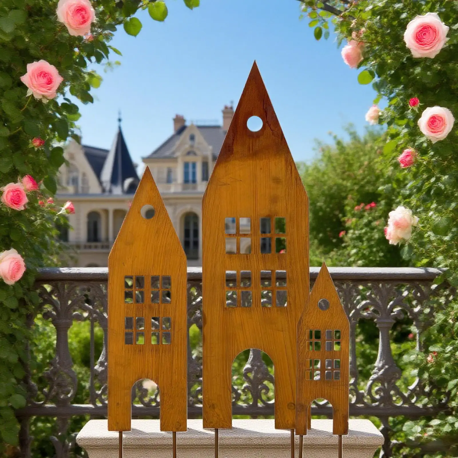 Metal Deer/castle Stakes Decorative Garden Iron Sticks Art Ornament For Outdoor Farmhouse Lawn Christmas Backyard Porch view 5