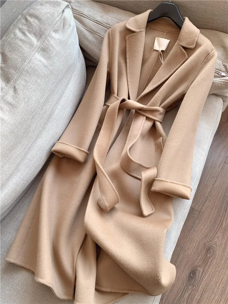 2024 early spring new classic, water ripple simple double-sided wool coat women's wholesale