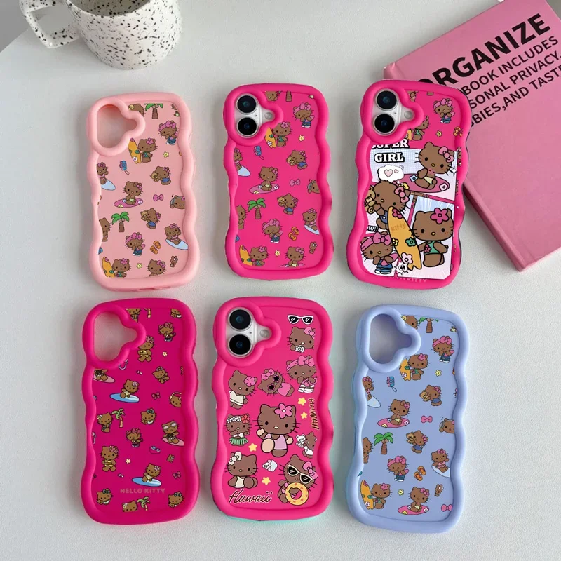 Чехол для Samsung Galaxy A25 A32 A12 A13 A22 S21 S22 S23 S24 FE Plus Ultra A50 A50S A30S A20 A30 Black Skin Surfing Hello Kitty