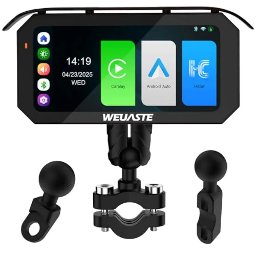 

Motorcycle GPS Navigation System: 6.25 Waterproof HD Touchscreen, Wireless CarPlay Android Auto, Bluetooth Voice Control, High