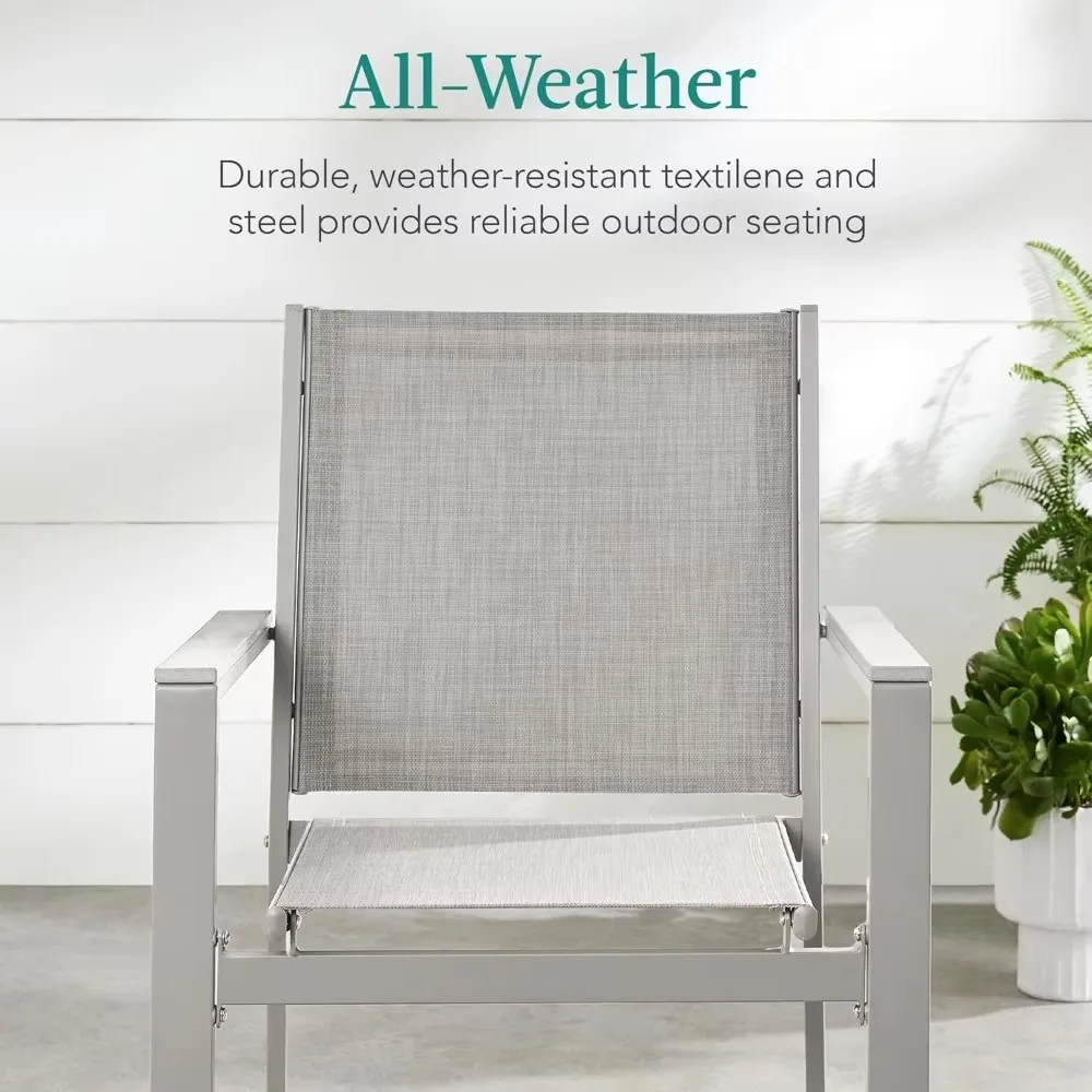 Set of 2 Stackable Outdoor Textilene Chairs, All-Weather Conversation Dining Accent Furniture w/Armrests 24.5