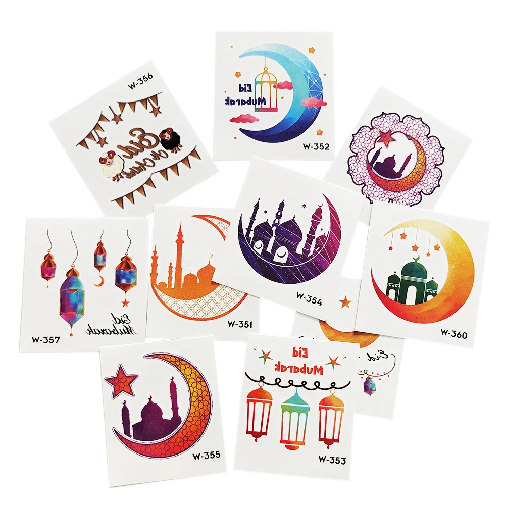 10Pcs Eid Mubarak Tattoo Stickers Ramadan Decorations 2024 Moon Stars Temporary Eid Tattoo Stickers Ramadan Kareem Decorations