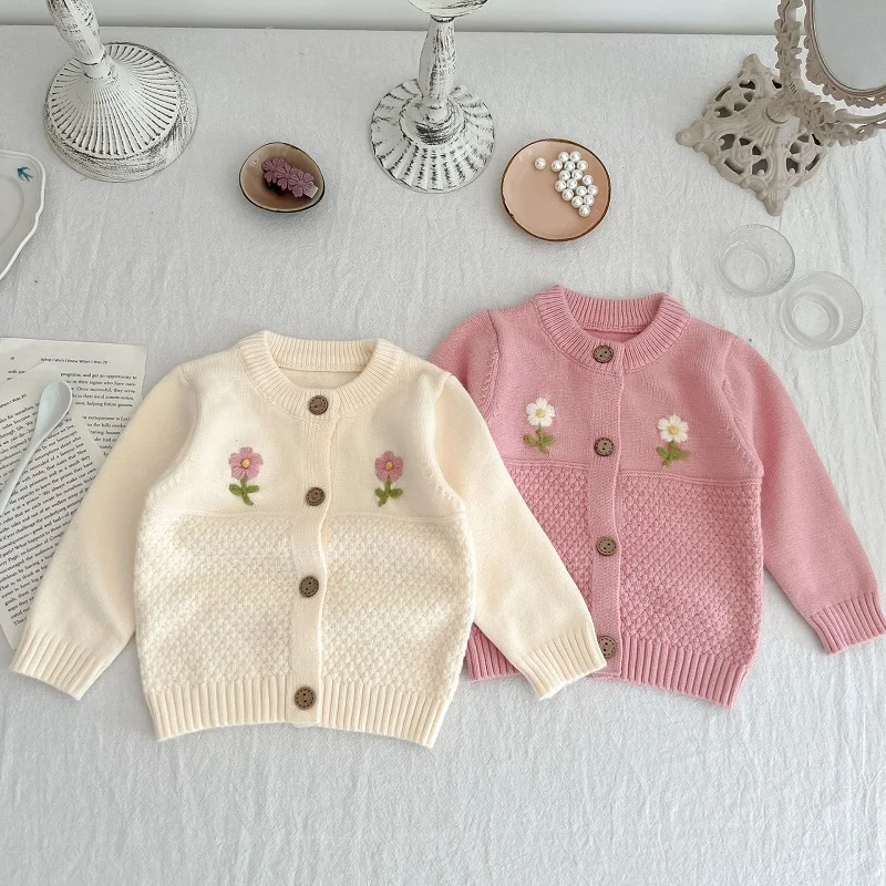 

Cute Newborn Baby Girl Knitwear Clothes Long Sleeve Embroidery Flower Knitted Sweater Jumper Cardigan Tops Outfits Spring Suit