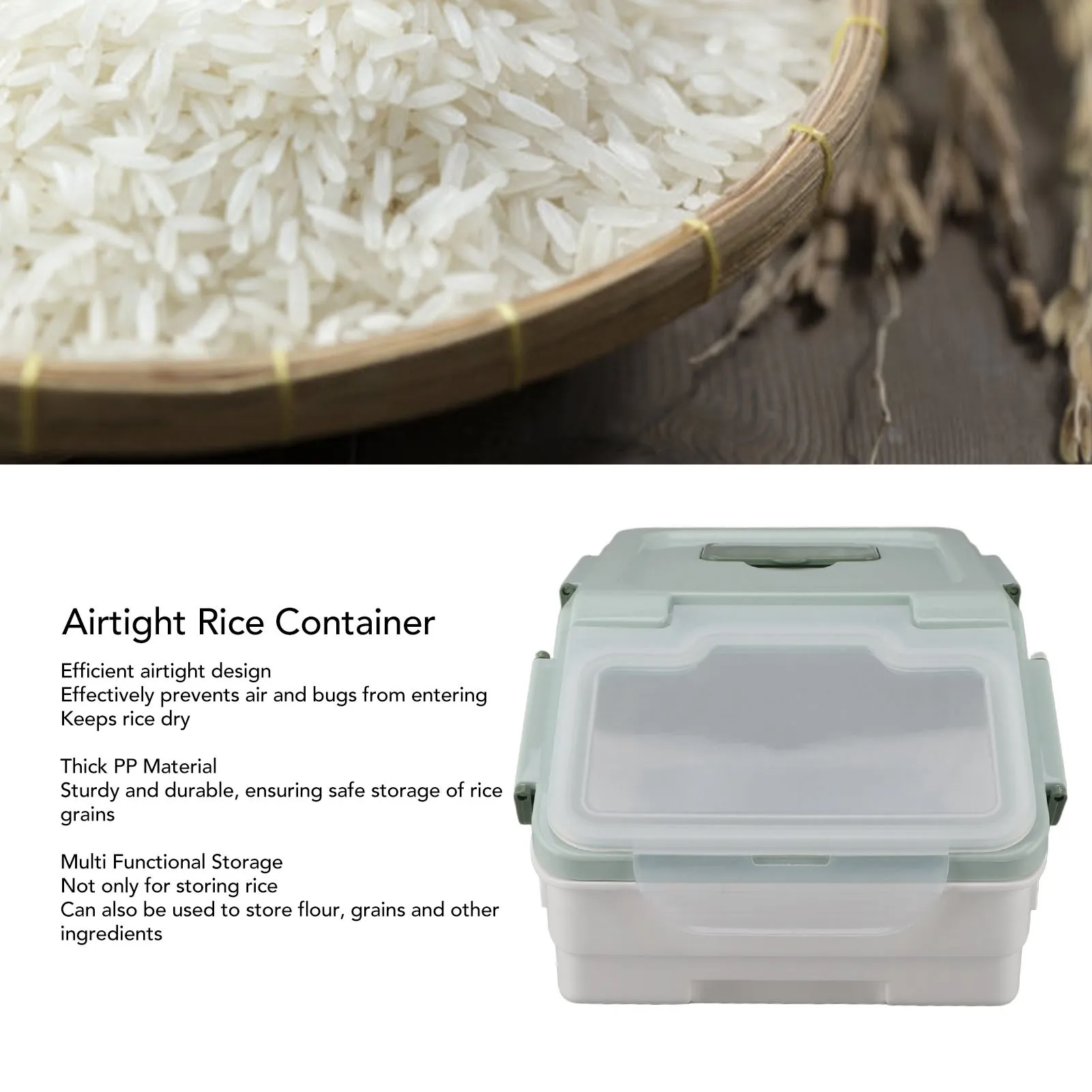 Airtight Rice Container Thickened Rice Storage Bin with Easy Open Lid for Kitchen Grain Flour Snacks Mint Green Rice Storage Bin