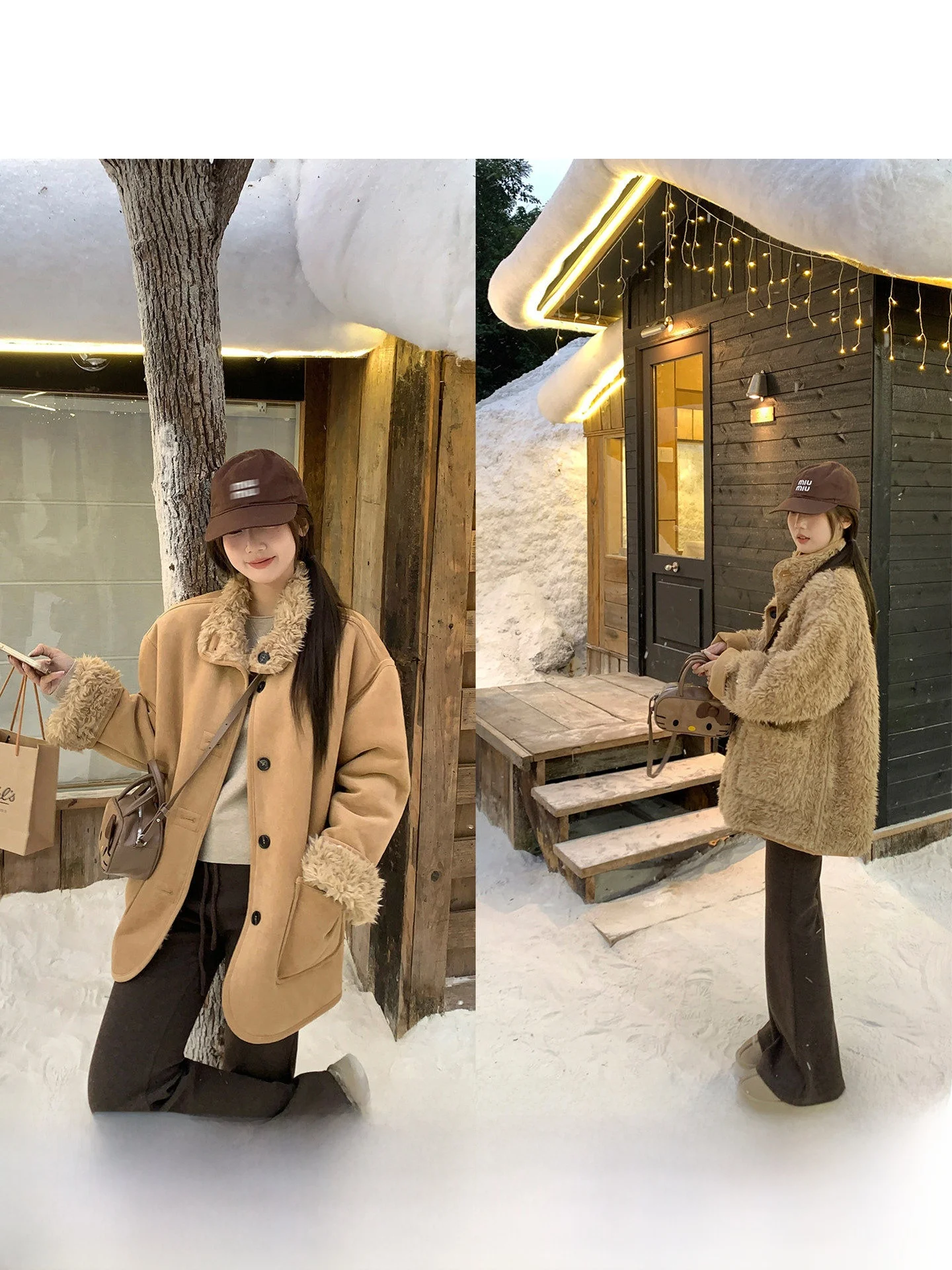 

Women's Double-Sided Wear Suede Coat Lamb Fur Outerwear Thiened High-End Sensation Commute Sle Long Sve Warm Coat