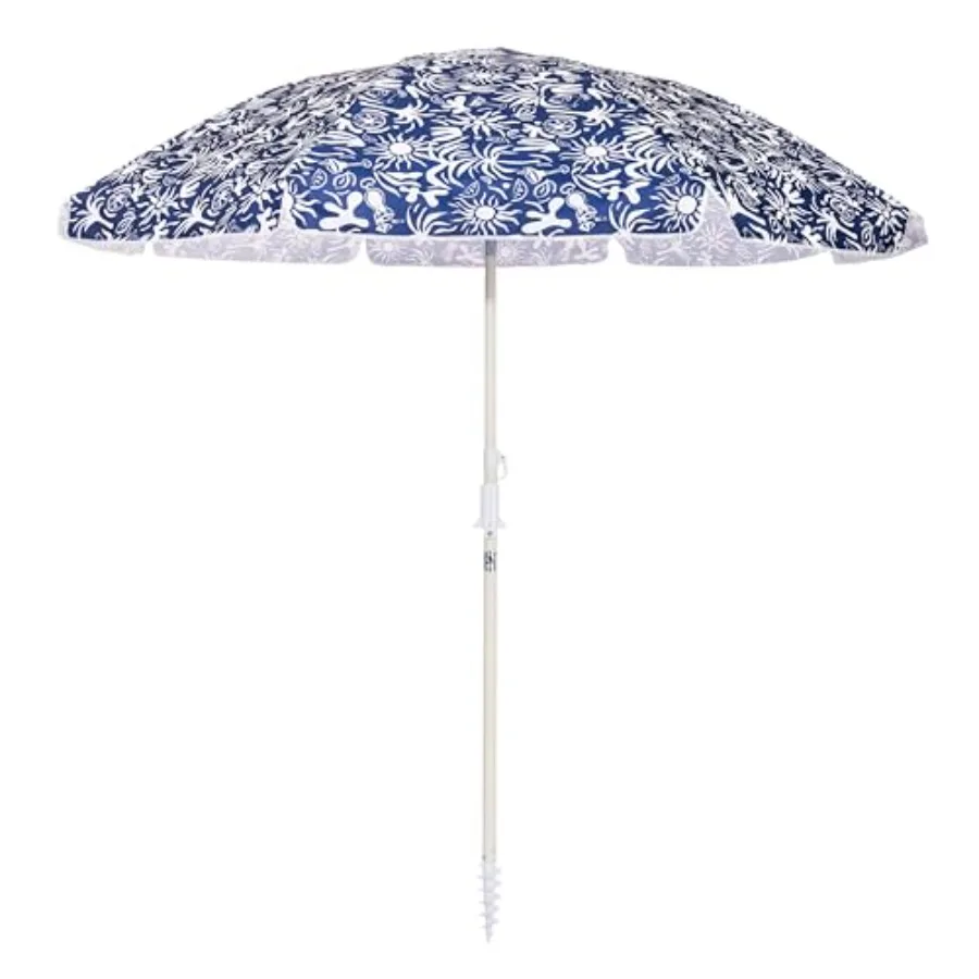 

Beach umbrella with sand anchor, aluminum pole, UPF 50+ protection, navy blue, for outdoor shade and sun safety