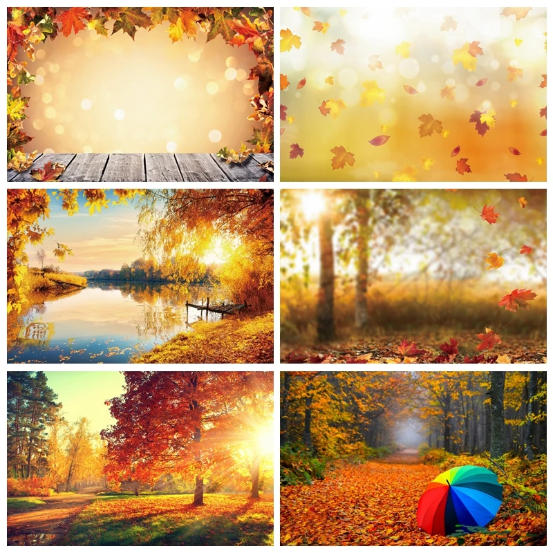 Autumn Forest Scenery Photography Backdrops Fallen Maple Leaves Baby Shower Photo Photographic Background Studio Shoots Props