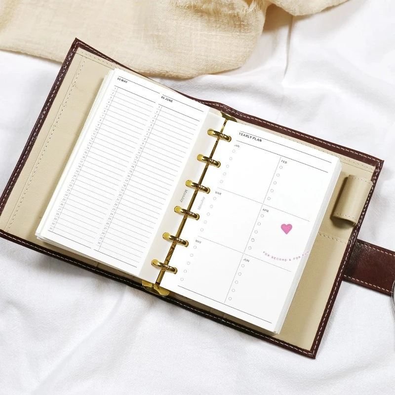 Fromthenon A6/A7 Yearly Plan Refill Paper-Horizontal 4-Fold Loose-Leaf Inserts for Planner Notebook Organizer Replacement Pages