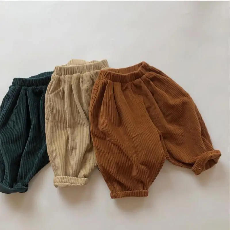 2024 Autumn New Children Corduroy Trousers Solid Kids Boys Casual Pants Vintage Girls Harem Pants Solid Baby Warm Clothes