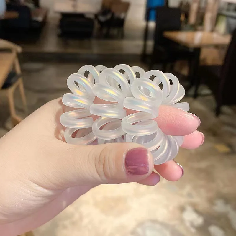 8Pcs/set Telephone Wire Elastic Hair Rubber Bands Transparent