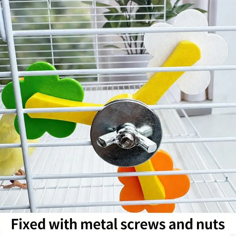 Rotating Flower Windmill Chew Toy For Bird Mental Stimulation Parrots Cage Exercise Perch Stand Activity Spinner Toy J0MC
