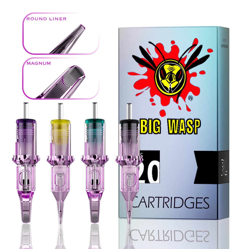 

BIGWASP 20 шт. # 12 # 10 стандартных стерильных одноразовых игл-картриджей Round Liner для роторных тату-машинок и ручек для боди-арта