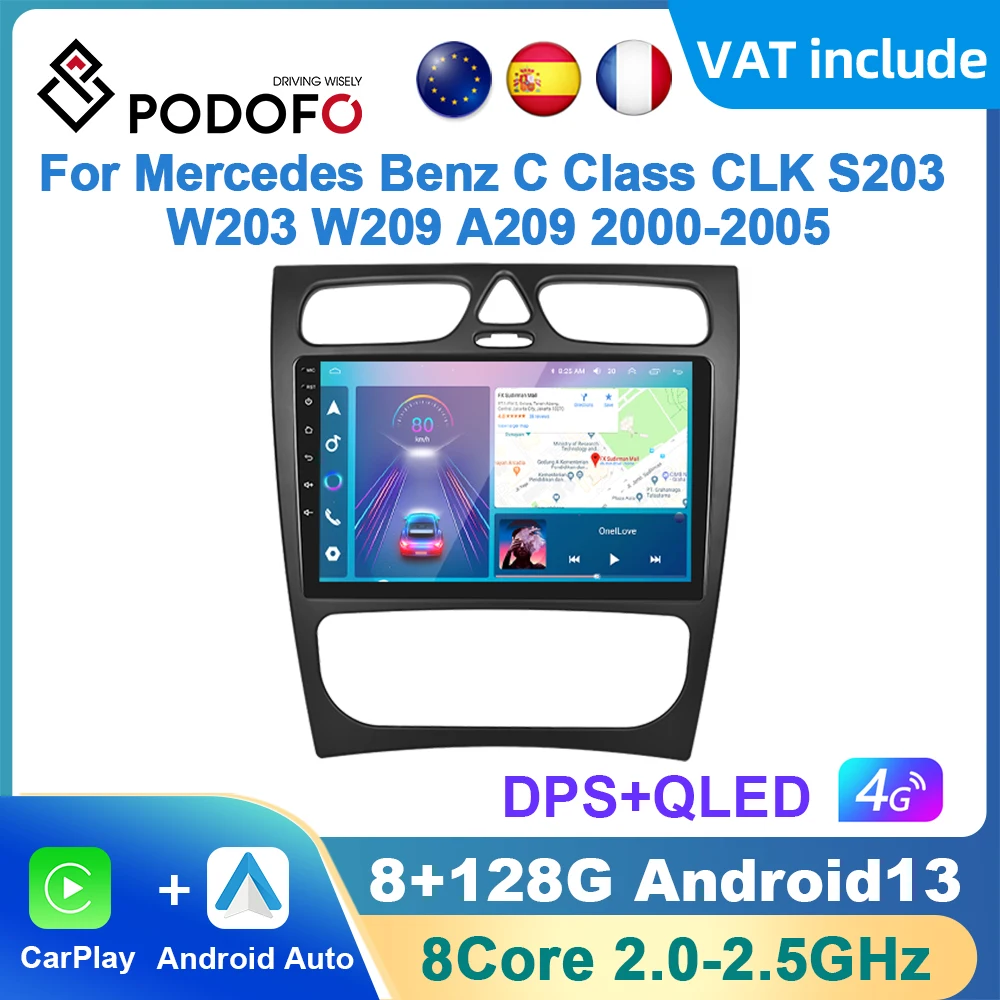 Podofo Android Carplay Car Radio For Mercedes Benz C Class CLK S203 W203 W209 A209 2000-2005 Android Auto Multimedia Navigation