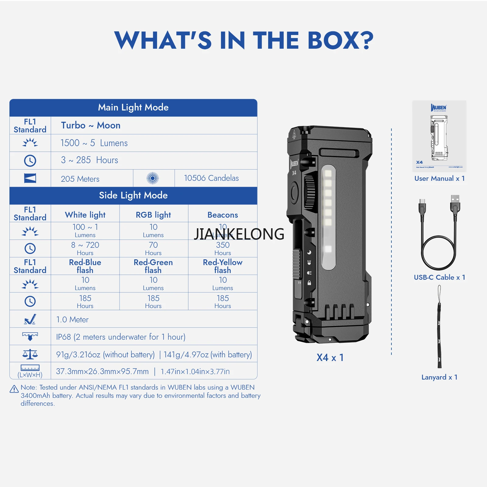 مصباح يدوي مسطح WUBEN X4 EDC مع ضوء RGB، مصباح يدوي صغير 1500 لومن مع مفتاح تكتيكي ومغناطيسي، جيب محمول IP68