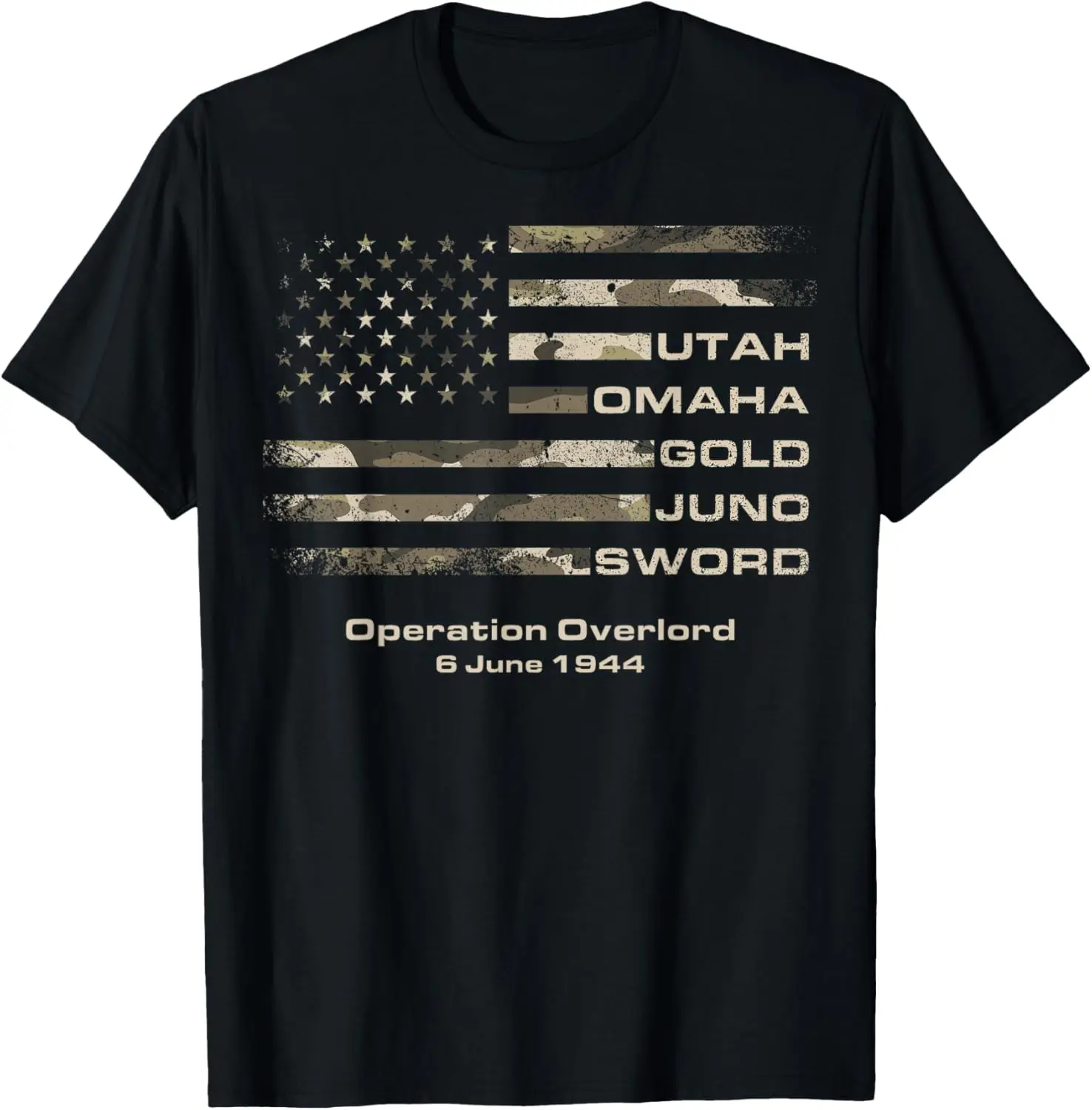 D-Day 82nd Anniversary Normandy D-Day Beaches USA Camo Flag T-Shirt Cotton Women Men Summer Short Sleeve Tee Graphic T Shirts