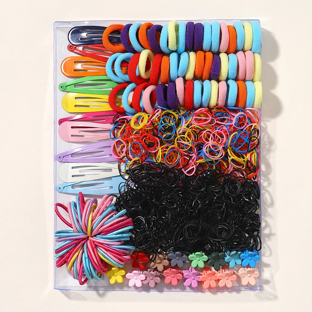 

1125pcs A Bag of Multipurpose Children Lovely Colorful Flower Clip BB Clip Disposable Hair Ring Leather Band Hair Wholesale Gift