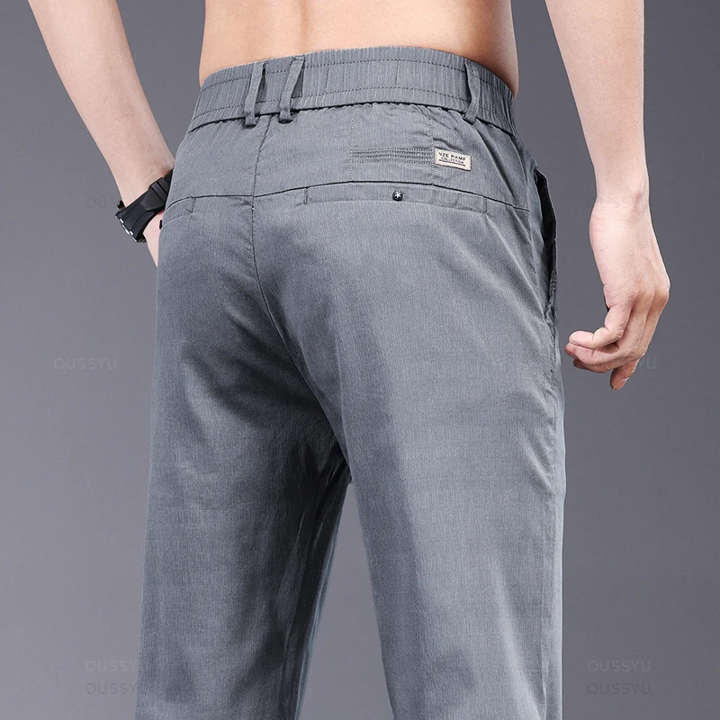 MINGYU Brand Clothing Summer Lyocell Fabric Casual Pants Men Thin  Slim Elastic Waist Business Grey Black Korea Trousers Male