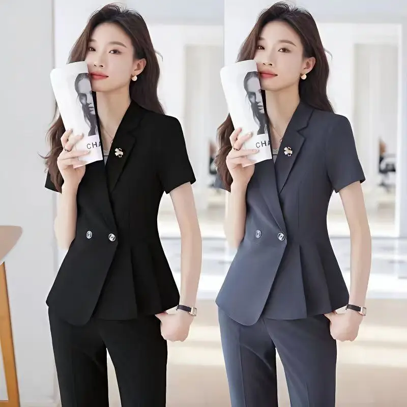 

Professional Short-sleeved Two Piece Set For Women Summer Elegant Attire Blazer Real Estate Sales Department Workwear Forjewelry
