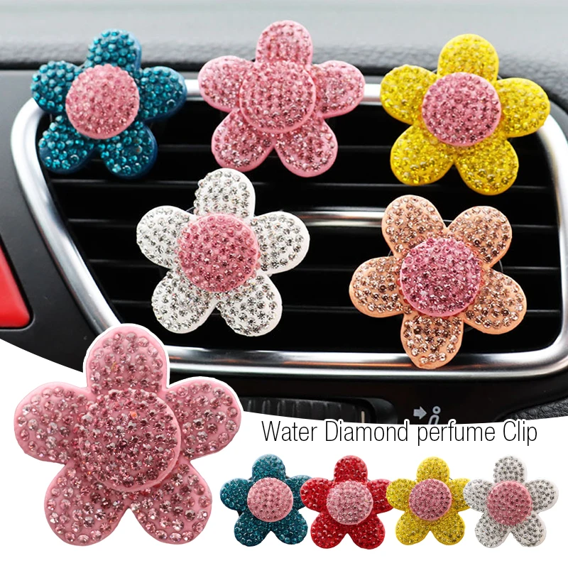 

4pcs diamond Love Heart Flower Car Air Freshener Outlet Vent Aromatherapy Clip Bling Decor Fragrance Diffuser Car Accessories