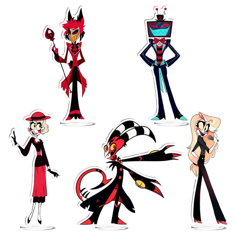 Diy hazbin hotel placas de pé vox alastor casca anjo poeira 15cm ornamento desktop anime coleção ação brinquedo figuras presente