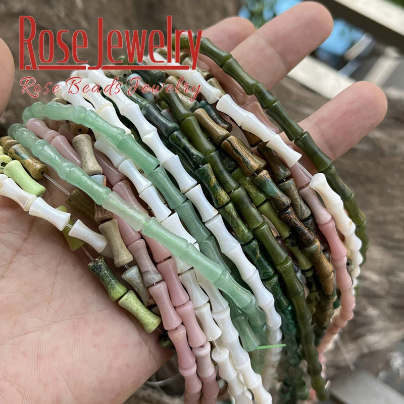 

Natural Stone Beads Bamboo Joint Shape Aventurine Agates Opal Turquoise Jades Loose Spacers Beads For Jewelry Making 12X5mm 15"