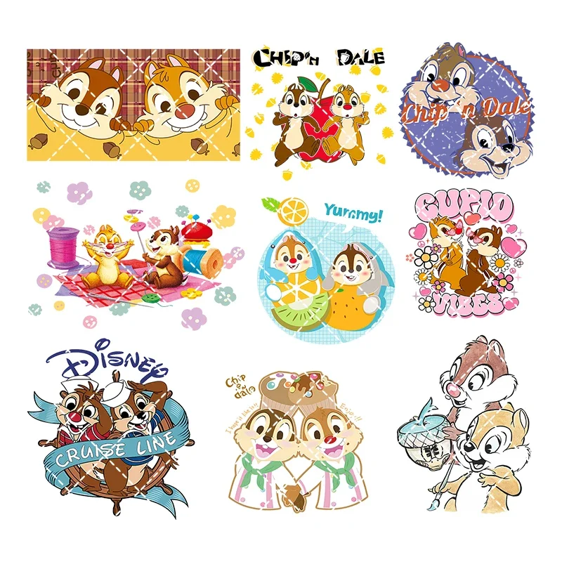 Novo chip e dale da disney ferro em adesivos de transferência de calor para roupas dtf pinted vinil apliques térmicos lavável camiseta decalque