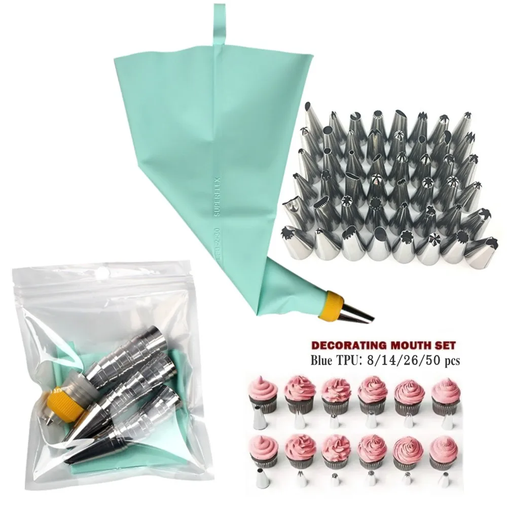 Silicone Pastry Bags Tips Kitchen DIY Cake Icing Piping Stainless Nozzle Reusable Cream Decorating Mouth Tools