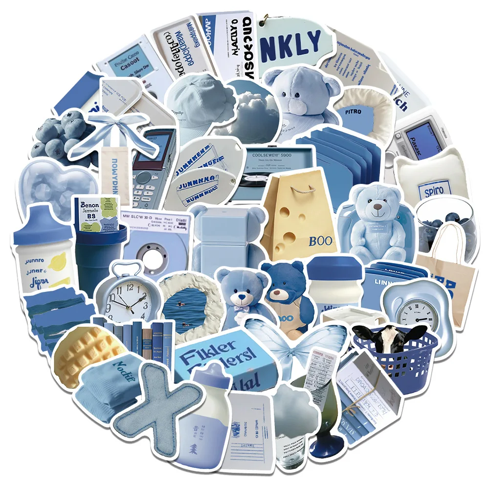 

50Pcs Blue Ins style Graffiti Stickers: Decorate Suitcase, books，Waterproof for Multiple Occasions Stickers Gifts