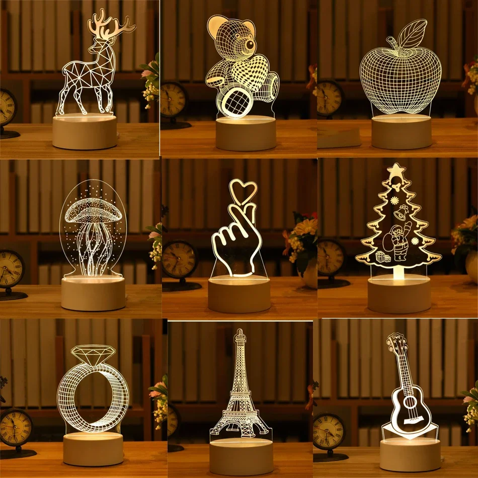 

3D Lamp Acrylic USB LED Night Lights Neon Sign Lamp Xmas Christmas Decorations for Home Bedroom Birthday Decor Wedding Gifts