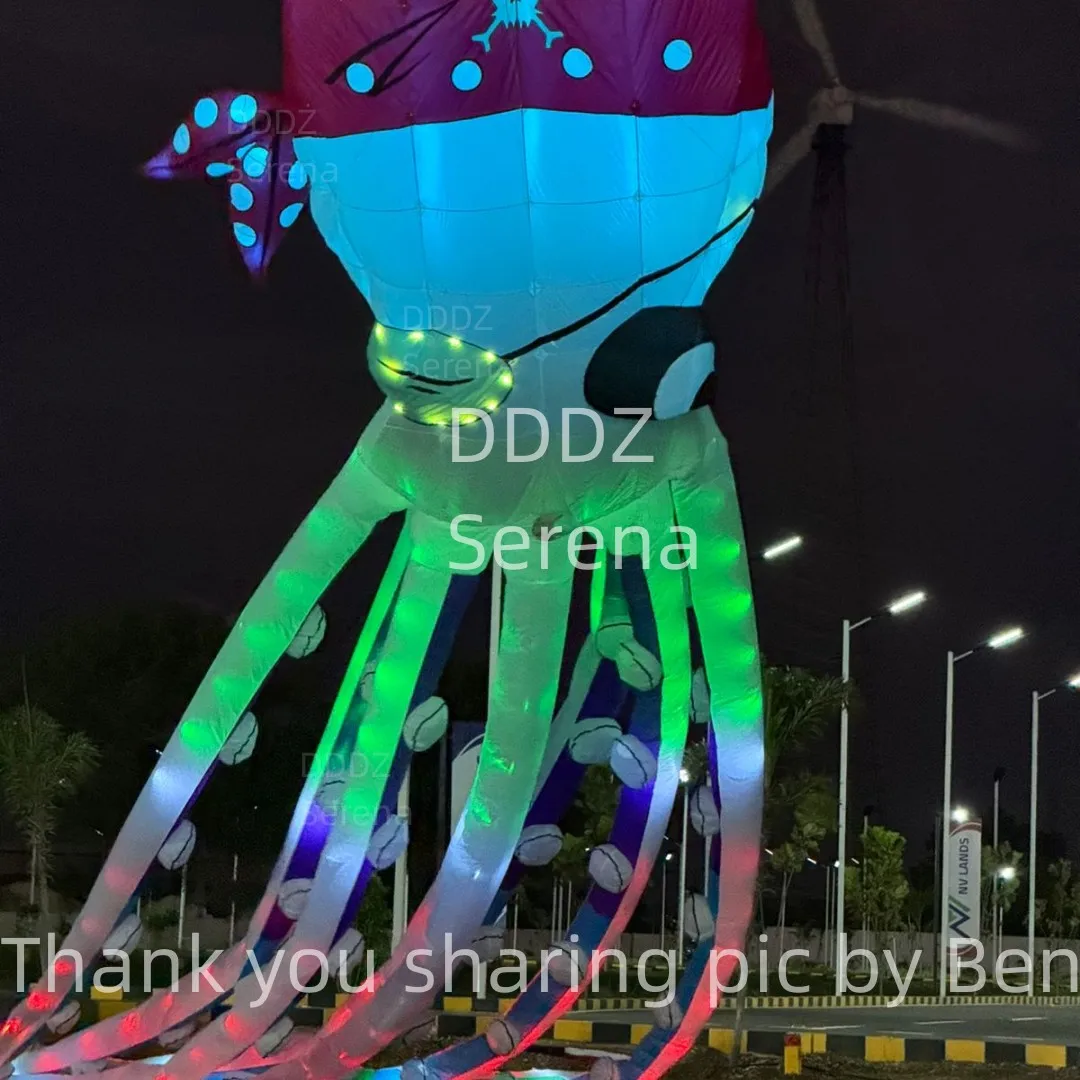 DDDZ 20m LED Pirata Polpo Notte Volare Aquilone Ripstop Tessuto di Nylon Linea Ciondolo per Lavanderia Grande morbido Gonfiabile grande spettacolo Aquilone