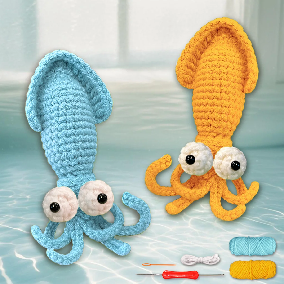 2pcs Cuttlefish Crochet Set for Beginners,Include Step-by-Step Video Tutorials(Accessories In Random Color)