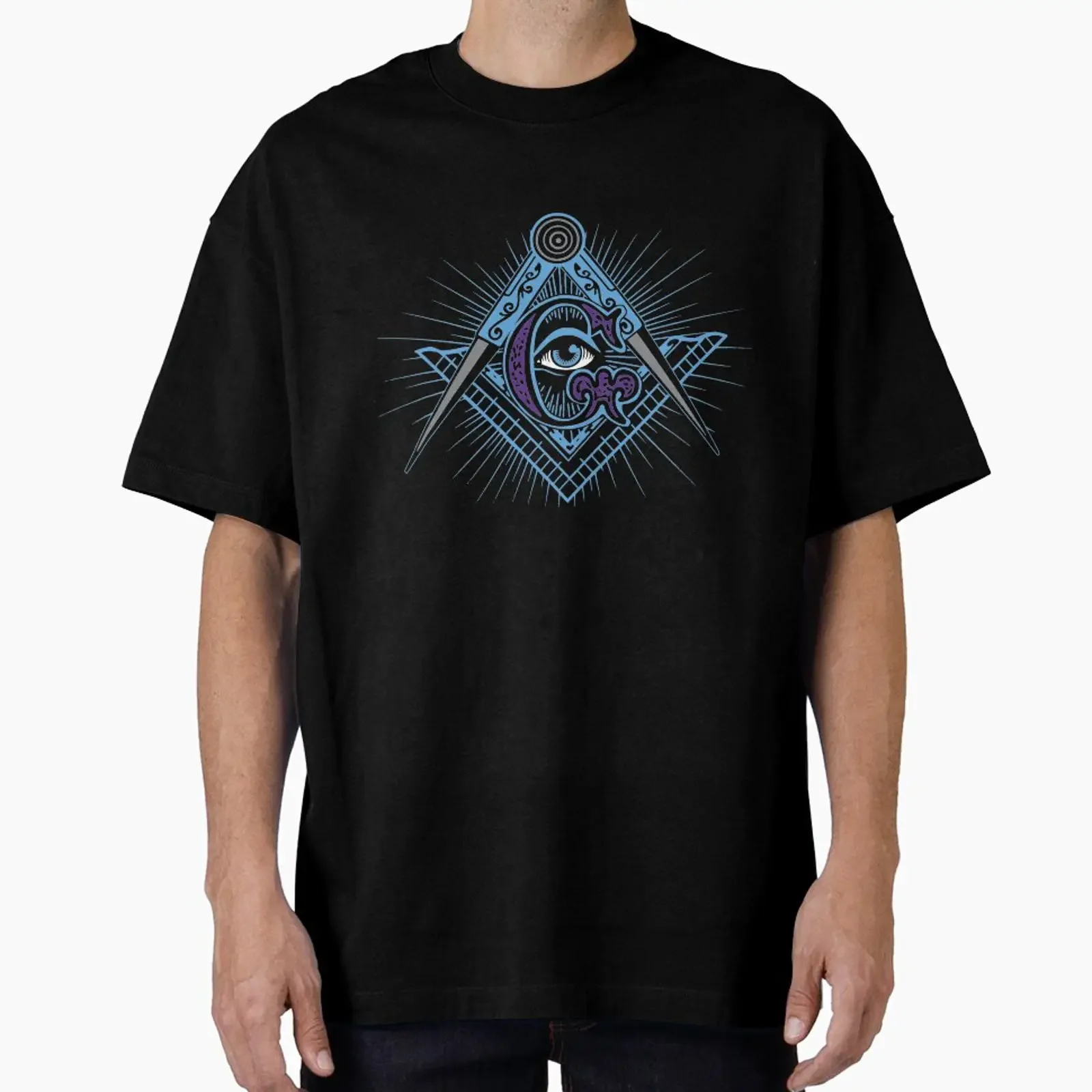 Masonic Square and Compass designed sold by ColorfulMystic vintage Washed Stretched streetwear Top For Everyday Wear Versatile