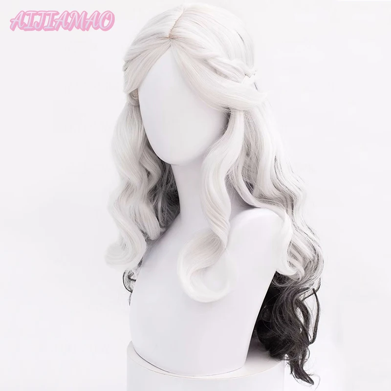 Identity V Ada Mesmer Cosplay Wig Curly Wave Wig Black Grey Wig Cosplay Anime Cosplay Wigs Heat Resistant Synthetic Wigs